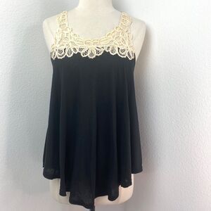 Top Shop Black White Lace Tank Top Sz 4 Knit Flared Racerback Boho Peasant Goth